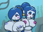  ! 2girls ? air_bubble air_bubbles ballora ballora_(fnafsl) big_breasts black_sclera blue_choker blue_hair blue_lips blue_lipstick breast_envy breasts breasts_bigger_than_head bubble bubbles choker earrings female female_only five_nights_at_freddy's five_nights_at_freddy's:_sister_location fnaf fnafsl fondling fondling_breast fondling_breasts groping groping_breasts hair_bun hairband holding_breast huge_breasts jewelry lipstick makeup nipples nude nude_female okami_tomato original_character pink_cheeks pink_eyes pink_lips pink_lipstick pink_nipples purple_nipples robot robot_girl robot_humanoid scottgames sister_location sospoo squeezing_breast surprised surprised_expression underwater water white_body zxtomatofan 