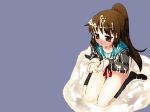  1girl akino_sora blush brown_eyes brown_hair bukkake cum cum_drip cum_on_clothes cum_on_floor cum_on_hair cum_pool cumdrip cupping_hands facial genderswap highres kyon kyonko long_hair ponytail solo suzumiya_haruhi_no_yuuutsu the_melancholy_of_haruhi_suzumiya wet 