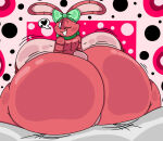  1girl absurd_res anthro ass ass_focus bed big_ass big_breasts black_eyes body_fur bow bowtie breasts bunny_ears bunny_girl bunny_tail choker collar colored_sclera colored_skin female female_only furry furry_female gigantic_breasts green_bow hoppi_(lovedoll_toy_factory) huge_ass huge_breasts hyper hyper_ass hyper_breasts interspecies jaidencool lagomorph looking_at_viewer looking_back lovedoll_toy_factory nipples nude one_eye_closed partially_visible_vulva pink_body pink_fur polka_dot presenting rabbit rabbit_ears rabbit_girl shiny_skin simple_background sitting smile solo spoken_heart thick_thighs thighs two_tone_fur wide_hips 