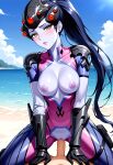 1boy 1girl 1girls ai_generated big_breasts black_gloves blush breasts breasts_out clothed clothed_female clothed_female_nude_male clothed_sex cowgirl_position gauntlets gloves headgear legs_spread male naked_male nipples nude nude nude_male overwatch penis penis_in_pussy ponytail pov purple_hair purple_skin pussy pussy_juice sex shoulder_pads vaginal_penetration widowmaker yellow_eyes