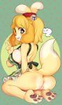 1girl 2019 animal_crossing anthro anus apron ass blonde_hair blush canid canine canis clothing dipstick_tail domestic_dog floppy_ears fur furry hair hair_ornament high_res isabelle_(animal_crossing) mammal multicolored_tail naked_apron niniidawns nintendo paws pussy video_games white_fur yellow_fur