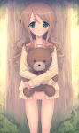 1girl aqua_eyes brown_hair byakudan_kagome censored kagome_byakudan long_hair oshibaru pussy quadrastate solo strawberry_panic strawberry_panic! stuffed_animal stuffed_toy teddy_bear