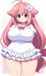 1girl 1girl 1girl ahoge ai-generated big_breasts blue_eyes blush bow breasts buhdeussy cute_girl dress dress_bow flower frilled_dress frilled_sleeves frills hair_bow hair_flaps hair_flower hair_ornament high_res huge_breasts long_hair looking_at_viewer low-tied_long_hair original original_character outside_border puffy_short_sleeves puffy_sleeves short_dress short_sleeves shortstack smile thick_thighs thighs white_dress younger_female