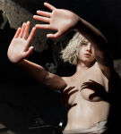  1girl 3d billyhhyb biohazard blender_(medium) breasts capcom grace_ashcroft grace_ashcroft_(julia_pratt) hand_shadow_covering_breasts_(meme) hands_casting_shadow high_res medium_breasts meme outstretched_arms parted_lips photo-referenced resident_evil resident_evil_9 resident_evil_9:_requiem resident_evil_requiem shadow shadow_censor short_hair topless_female upper_body 