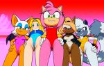 5girls aerobics_clothing ai-generated ai_generated amy_rose bat_wings beach brown_fur cameltoe female_focus female_only furry furry_female hands_on_hips human_female leotard long_tail low-angle_view maria_robotnik mobian_(species) mobian_bat mobian_hedgehog mobian_lemur mobian_wolf multiple_girls novelai pink_fur pussy pussy_lips rouge_the_bat seductive_look sega sonic_the_hedgehog_(archie) sonic_the_hedgehog_(comics) sonic_the_hedgehog_(idw) sonic_the_hedgehog_(series) striped_tail sunset tangle_the_lemur whisper_the_wolf white_fur yellow_hair