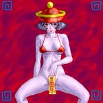 bikini bottomless breasts capcom cover_pussy darkstalkers geung_si hair hsien-ko jiangshi lei-lei lei_lei naughty swimsuit tongue vampire_(game)