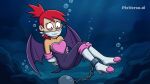  1girl ai ai_generated cartoon cartoon_network cloth_gag cosplay crossover crossover_cosplay fallnightwolf female foster's_home_for_imaginary_friends frankie_foster gagged outfit peril pixverse.ai rouge_the_bat rouge_the_bat_(cosplay) sega solo sonic_(series) sonic_the_hedgehog_(series) underwater underwater_peril 