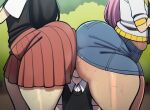  1boy 2_girls ai ai-created ai_art ai_generated aubrey_(omori) between_ass between_buttocks big_ass bubble_butt dumptruck_ass face_between_asscheeks fat_ass mari_(omori) sunny_(omori) thick_thighs thighs 