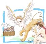 1boy 4girls blush box breasts egyptian_mythology extra_breasts furry greek_mythology monster_girl multi_breast multiple_breasts multiple_girls mythology nipples sphinx wings