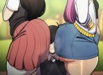 1boy 2_girls ai ai-created ai_art ai_generated aubrey_(omori) between_ass between_buttocks big_ass bubble_butt dumptruck_ass face_between_asscheeks fat_ass mari_(omori) sunny_(omori) thick_thighs thighs