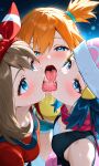  3girls ai_generated aqua_eyes aqua_shorts asymmetrical_hair bandana bangs bare_shoulders beanie blue_eyes blue_hair blue_shorts blush bow_hairband breasts brown_hair clothing creatures_(company) dawn_(pokemon) eyelashes female_focus french_kiss game_freak hair_between_eyes hair_ornament hair_tie hairband hairclip half-closed_eyes haruka_(pokemon) hat headwear heart-shaped_pupils hikari_(pokemon) kasumi_(pokemon) kissing long_hair looking_at_another may_(pokemon) medium_breasts misty_(pokemon) multiple_girls neckwear nintendo open_mouth oral_invitation orange_hair pink_neckwear pink_scarf pokemon ponytail red_hairband scarf shirt short_hair short_shorts shorts side_ponytail skirt sleeveless sleeveless_shirt suspender_shorts suspenders symbol-shaped_pupils teeth tied_hair tongue tongue_out upper_teeth upper_teeth_only uvula white_headwear yellow_shirt yuri 