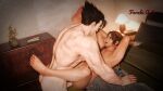  1boy 1girl 1girls 3d anal anal_penetration anal_sex armpits barefoot black_hair blender braid brown_eyes brown_hair cum cum_in_ass cum_inside feet forsavide freckles hands_behind_head julia_chang kazama_jin male missionary missionary_position muscular_male namco nude penis sex soles tekken tekken_7 toes watermark 