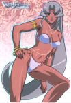 1girl bikini buzam_a._calessa buzam_a_calessa chain_necklace chains choker dark_skin futanari genderswap grey_hair jewelry kuroda_kazuya long_hair necklace silver_hair solo swimsuit trap vandread