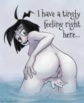  1girl adult_swim anus ass ass_crack black_hair breasts butt_crack creepy_susie female goth grey_eyes human masturbation nipples nude pale_skin presenting_anus presenting_hindquarters presenting_pussy pussy pussy_juice pussy_juice_trail showdownas solo the_oblongs water white_skin words 
