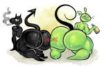  12_oz_mouse adult_swim alcohol anthro ass ass_focus beer beer_bottle beverage big_ass big_butt black_body black_tail bodily_fluids body_writing bottle bottom_heavy bubble_ass bubble_butt butt butt_focus cartoon_network cigarette cigarette_in_mouth cigarette_smoke container curvy_figure demon disenchantment duo ear_piercing ear_ring english_text eyelashes featureless_feet feet femboy femboy_only fur furryonline1 green_body green_fur half-closed_eyes halftone hi_res huge_ass huge_butt humanoid kneeling looking_at_ass looking_at_butt looking_at_viewer luci_(disenchantment) male male/male male_only mammal mouse_fitzgerald murid murine narrowed_eyes netflix object_in_mouth piercing raised_tail rear_view ring_piercing rodent simple_background smoke smoking smoking_cigarette sweat sweaty_ass sweaty_butt tail text thick_thighs whiskers white_background writing_on_ass writing_on_butt 