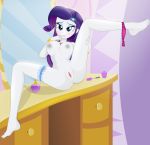  1girl blue_eyes blush breasts equestria_girls female friendship_is_magic hairless_pussy indoors long_hair looking_at_viewer my_little_pony nude panties panties_around_ankle panties_down purple_hair pussy rainbownspeedash rarity rarity_(mlp) sitting solo spread_legs 