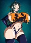  1girl big_breasts bodypaint chichi_(manyuu_hikenchou) gigantic_breasts green_hair grimphantom halloween manyuu_hikenchou thick_thighs wide_hips 