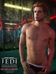  1_boy 1boy 3d 3d_(artwork) artist_request blue_eyes cal_kestis cameron_monaghan chest_hair hairy_man human human_only male male_human male_only navel non-nude orange_hair pecs pubic_hair redhead shirtless short_hair solo star_wars star_wars_jedi:_fallen_order uncensored underwear 