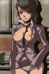 breasts looking_at_viewer mei_ling mei_ling_(metal_gear) metal_gear_solid neck_tie necktie_between_breasts open_shirt panties skirt_up