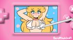 1girl blush bra breast_grab breasts gif huge_breasts nintendo princess_peach scruffmuhgruff super_mario_bros. yellow_hair