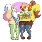 1:1 1girl anthro areola big_breasts bimbofication bodily_fluids braixen breasts canid canine clothing digital_media_(artwork) duo fox fur furry genitals hair high_res huge_breasts inner_ear_fluff jroy101 lips makeup mammal nintendo nipples pokémon pokémon_(species) pokemon pussy rubber simple_background thick_thighs transformation tuft video_games