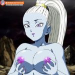 1girl big_breasts blue_skin breast_grab breasts dragon_ball dragon_ball_super female_only foxybulma gif self_fondle solo solo_female vados