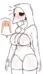 big_breasts blush breasts cameltoe embarrassed leotard looking_down plague_doctor plaguemom_margaret vetis