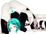  1girl anus ass_up black_skirt bored_expression bottomless green_eyes green_hair hidekichi_(09075470338) houseki_no_kuni land_of_the_lustrous pale_skin phosphophyllite_(houseki_no_kuni) pussy short_hair striped_legwear 