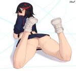  anger_vein anus ass black_hair bottomless cameltoe censored clothing crop_top footwear from_behind highlights kamui_(kill_la_kill) kill_la_kill lying matoi_ryuuko miniskirt multicolored_hair nidhoggn on_stomach panties panties_removed pussy sailor sailor_collar school_uniform senketsu shoes short_hair skirt sneakers suspenders thick_thighs thighs underwear uniform upskirt white_footwear 