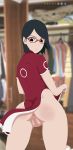 accidental_exposure boruto:_naruto_next_generations embarrassed innie_pussy looking_back looking_down mandio_art no_panties sarada_uchiha shiny_skin tight_anus tiny_asshole uncensored wind_lift