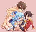  1boy 1girl 2_girls aqua_(konosuba) ass ass_grab asymmetrical_legwear bandaged_leg bandages bard-bot bare_legs bare_shoulders barefoot beige_background bisexual_(female) black_panties black_underwear blue_eyes blue_hair blush brown_hair clothed_female_nude_male clothing detached_sleeves doggy_position dress drooling eyebrows_visible_through_hair feet ffm_threesome grabbing_another&#039;s_ass green_eyes groping group_sex hair_between_eyes high_resolution huge_ass kono_subarashii_sekai_ni_shukufuku_wo! legs long_hair long_sleeves lying male male/female megumin miniskirt multiple_girls nude nude_male on_side open_mouth panties red_dress red_eyes satou_kazuma sex sex_from_behind short_hair short_hair_with_long_locks sidelocks simple_background single_thighhigh skirt smile soles soles_of_feet_in_socks stockings taken_from_behind threesome toeless_legwear toenails toes underwear yuri 