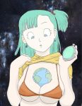 between_breasts bulma_briefs cleavage clothing dragon_ball dragon_ball_z earth giantess huge_breasts