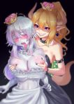 2_girls big_breasts booette bowsette breast_grab breasts female female_only genderswap heart-shaped_pupils nintendo super_mario_bros. yuri