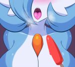 1girl blush cleavage fellatio female female_only female_pokemon gardevoir huge_breasts nintendo open_mouth pokemon pokemon_rse popsicle shiny_pokemon tongue_out