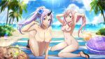  1girl 2_girls beach big_breasts breasts female_only high_resolution horns looking_at_viewer multiple_girls pink_hair ponytail purple_hair shion_(tensei_shitara_slime_datta_ken) shuna_(tensei_shitara_slime_datta_ken) smile tan_line tanned tensei_shitara_slime_datta_ken third-party_edit tied_hair 