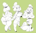  1girl animal_crossing ass big_ass big_breasts breast_grab breasts furry huge_ass huge_breasts isabelle_(animal_crossing) multiple_views nintendo panties sakana888888888 smile underwear 