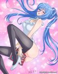 1girl 2013 aoki_hagane_no_arpeggio bare_arms blue_eyes blush clothed dress dress_lift eyebrows_visible_through_hair female female_only half-closed_eyes high_heels improvised_sex_toy light_blue_hair long_hair masturbation mental_model mostly_clothed no_panties pantyhose pantyhose_down pussy short_dress sleeveless sleeveless_dress solo takao_(aoki_hagane_no_arpeggio) vaginal vaginal_masturbation white_dress