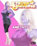 1girl amethyst_(steven_universe) big_breasts boots breasts bust cleavage cosplay fanart female_only gem_(species) heel_boots high_heels hourglass_figure lips lipstick parody pinup pinup_girls platinum_blonde_hair purple_hair purple_lips purple_lipstick seductive steven_universe voluptuous watermark white_hair xeracx