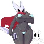  1boy big_breasts big_penis bikini blush breasts cape hollow_knight_(game) hornet_(hollow_knight) horns huge_breasts panties penis protagonist_(hollow_knight) sakana888888888 swimsuit sword underwear weapon 