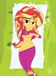 1girl breasts equestria_girls female female_only friendship_is_magic long_hair looking_at_viewer lying my_little_pony no_bra no_panties pajamas pajamas_pull partially_clothed solo spectre_z sunset_shimmer sunset_shimmer_(eg)