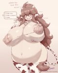 1girl areola areola_slip bell bell_collar bikini blush breasts chubby collar cow_print erect_nipples game_freak hex_maniac_(pokemon) horns huge_ass huge_breasts lactating lactation long_hair looking_at_viewer milk nintendo nipples pokemon pregnant spindlesx swimsuit