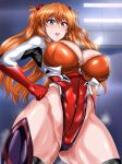  1girl 1girl asuka_langley_souryuu big_breasts breasts huge_breasts jet_(artist) leotard long_hair looking_at_viewer looking_down neon_genesis_evangelion orange_hair revealing_clothes 