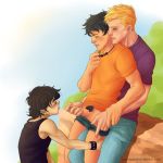 handjob jason_grace male_only nico_di_angelo percy_jackson percy_jackson_and_the_olympians pubic_hair reach-around reach_around skinny yaoi