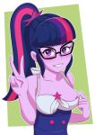 1girl breasts clothed clothes_pull equestria_girls female female_only friendship_is_magic glasses long_hair looking_at_viewer morfinared my_little_pony ponytail solo twilight_sparkle twilight_sparkle_(mlp) v