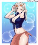  1girl big_breasts breasts brown_eyes cleavage cosplay curvaceous fire_emblem fire_enmblem:_kakusei midriff navel nico_robin nico_robin_(cosplay) no_bra no_panties no_underwear one_piece patdarux patdarux_dream reflet robin_(fire_emblem) robin_(fire_emblem)_(female) sarong shirt silver_hair smile sunglasses sunglasses_on_head twin_tails unzipped wink zipper 