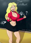 1girl 2019 big_breasts blonde_hair breasts bust chalkboard cleavage come_hither family_guy frostbiteboi hips huge_ass huge_breasts lana_lockhart navel skimpy skimpy_clothes teacher voluptuous wide_hips