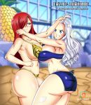  1girl angry ass big_ass big_breasts big_breasts big_breasts bikini bikini_bottom bikini_top bluegraves breasts catfight censored curvy erza_scarlet fairy_tail fight food hair_pull huge_breasts legs long_hair looking_at_viewer mirajane_strauss revealing_clothing seductive sexually_suggestive skirt smile thick thick_thighs thighs white_hair wide_hips yuri 