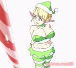 1girl big_breasts blonde_hair breasts christmas elf elf-san_wa_yaserarenai elfuda erufuda-san female_only navel pointy_ears short_hair smile tongue tongue_out