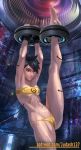 1girl abs armpits arms_up bangs bdsm bikini black_hair bondage bound bound_wrists breasts brown_eyes brown_hair cameltoe clothes collarbone cuffs fantasy feet female_focus hip_focus indoors judash137 light-skinned_female light_skin long_legs looking_at_viewer muscle navel open_mouth overwatch overwatch_2 parted_lips shackles shoes short_hair skin_tight spiked_hair spread_legs standing swimsuit thick_thighs thighs toes toned tracer_(overwatch)