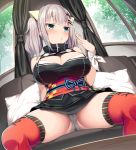  bare_shoulders big_ass blue_eyes cameltoe cleavage greatmosu kaguya_luna long_hair looking_away non-nude panties pantyshot pantyshot_(sitting) payot silver_hair sitting stockings the_moon_studio 